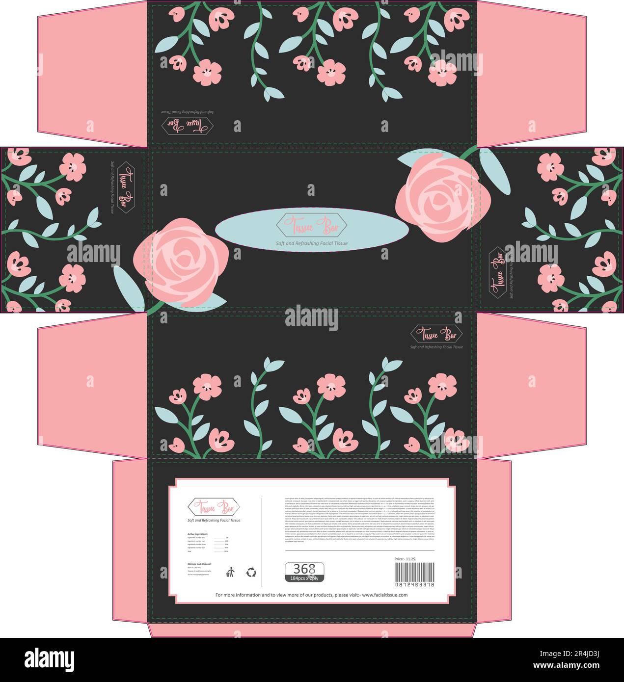 Schwarzer Tissue Box Cover Vector Print Ready (Druckbereit Für Schwarze Abdeckung Der Gewe Stock Vektor