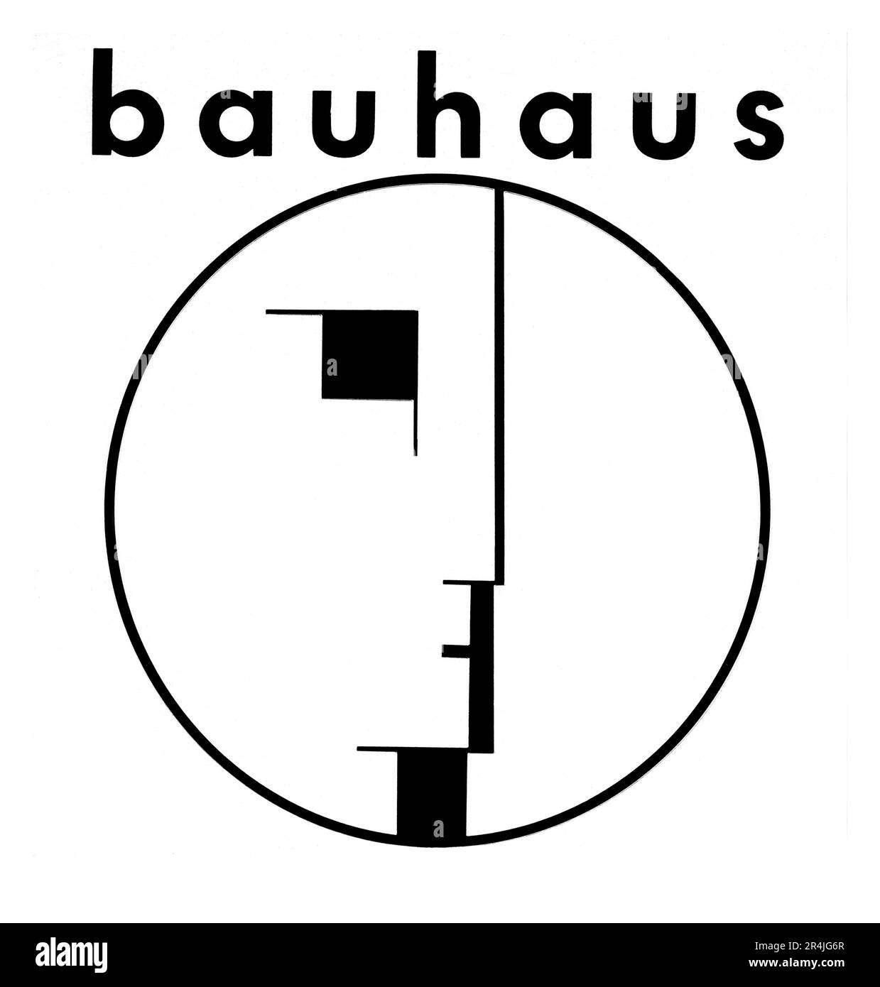 1922 , Dessau , WEIMAR , DEUTSCHLAND : das Logo der BAUHAUS-SCHULE für AVANTGARDE Design , Kunst , Architektur und darstellende Künste , geschaffen vom gefeierten Maler , Bildhauer, Designer und Choreografen OSKAR SCHLEMMER ( 1888 - 1943 ). Bauhaus wurde von dem Architekten Walter Gropius gegründet , der von 1919 bis 1933 die Regie führte , und gründete sich auf die Idee , ein Gesamtkunstwerk ( umfassende Kunstwerke ) zu erschaffen , in dem schließlich alle Künste zusammengeführt werden . Seit 1978 wurde das von Schlemmer geschaffene Symbol auch von der berühmten englischen Rock New Wave Dark Gruppe BAUHAUS als offizielles Logo übernommen . - GRAFIKEN Stockfoto