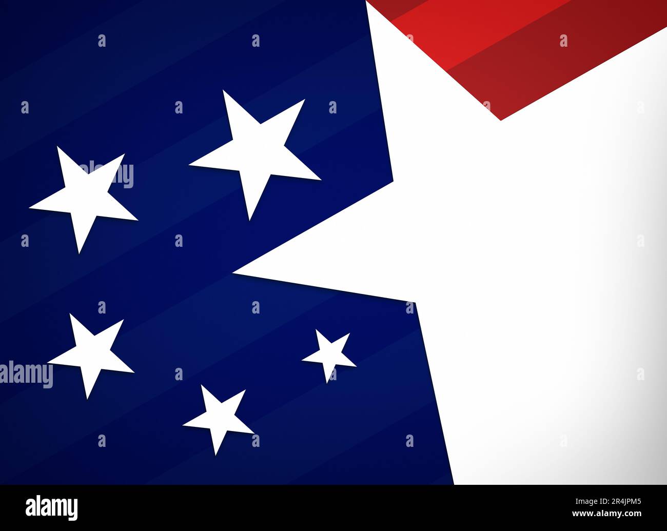 Weiße Sterne auf gestreiftem dunkelblauem und rotem Hintergrund. Abstraktes Konzept zur Veranschaulichung der Flagge der Vereinigten Staaten von Amerika (USA, USA, Amerika). Stockfoto