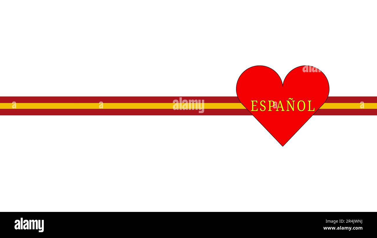 Grafiken, die die Liebe zur spanischen Sprache, ihrem Volk und ihrer Kultur zum Ausdruck bringen. Grafiken und Text auf einem neutralweißen Hintergrund. Stockfoto
