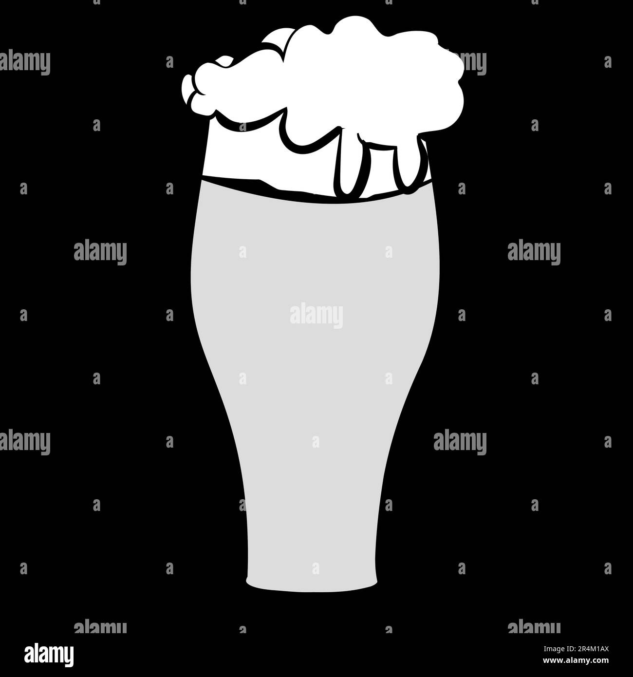Schwarz-weißes Glas helles kaltes Bierlager mit dickem weißem Schaum auf schwarzem Hintergrund. Vektordarstellung. Stock Vektor