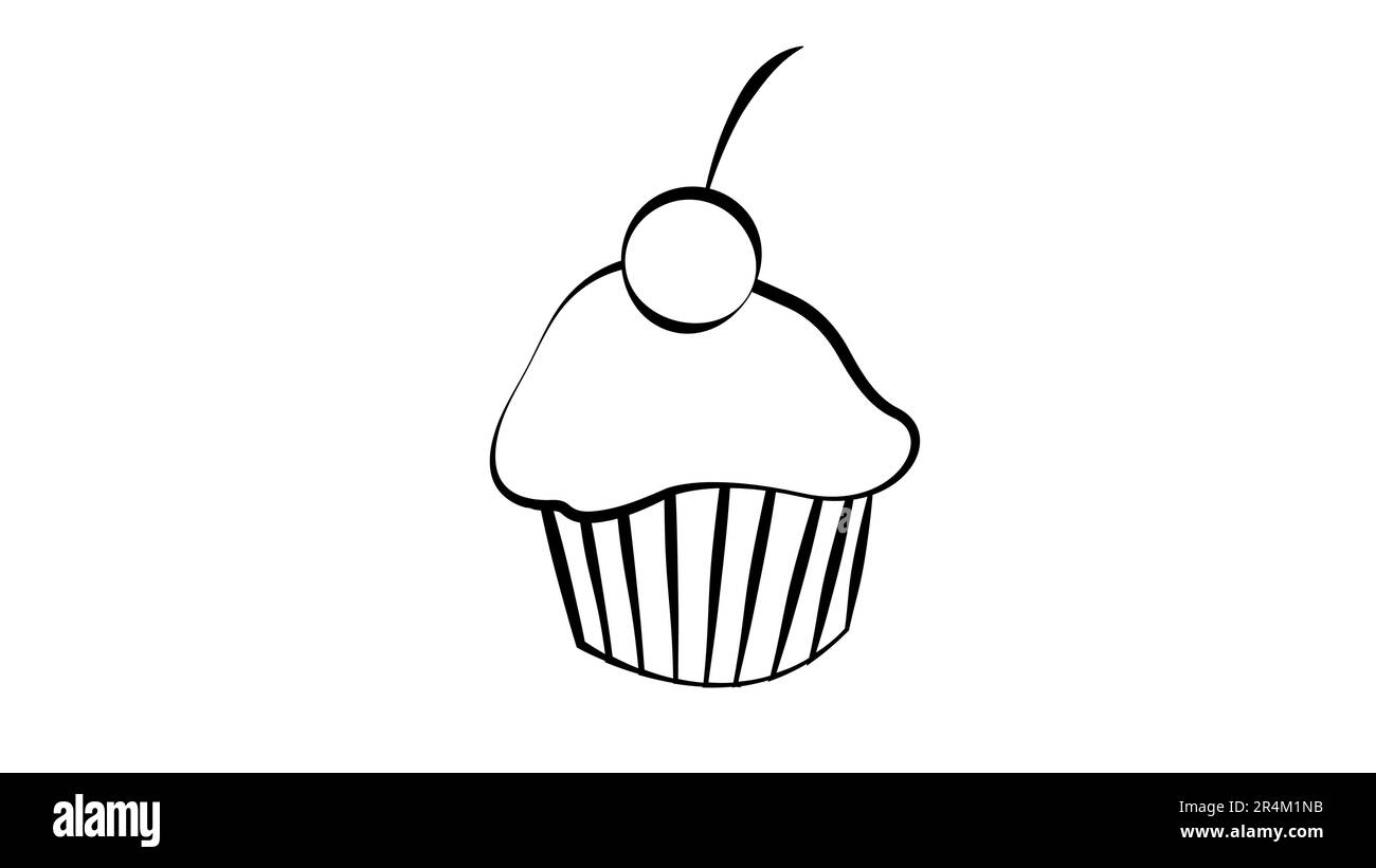 Cupcake mit Kirsche in der oberen Zeile, Umrissvektorzeichen, lineares Piktogramm auf weiß isoliert. Wüstensymbol, Logo-Illustration. Bearbeitbare Kontur Stock Vektor