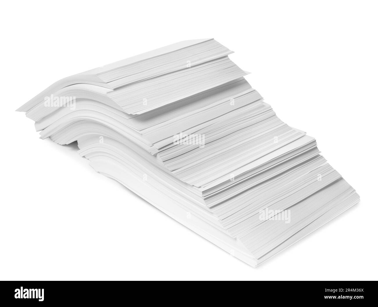 Stapel von Papierblättern auf weißem Hintergrund Stockfoto