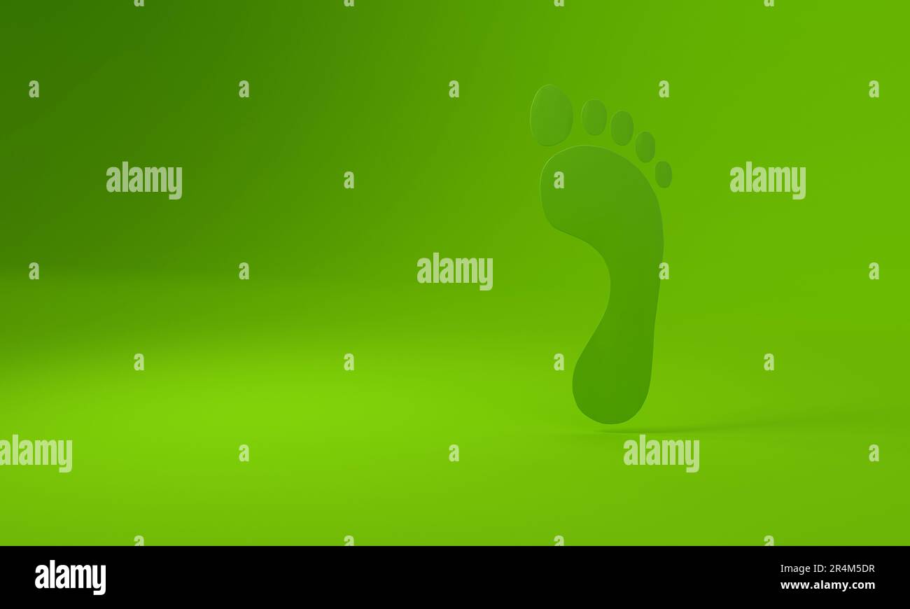 CO2-Fußabdruck C02 auf grünem Hintergrund. 3D-Rendering. Stockfoto