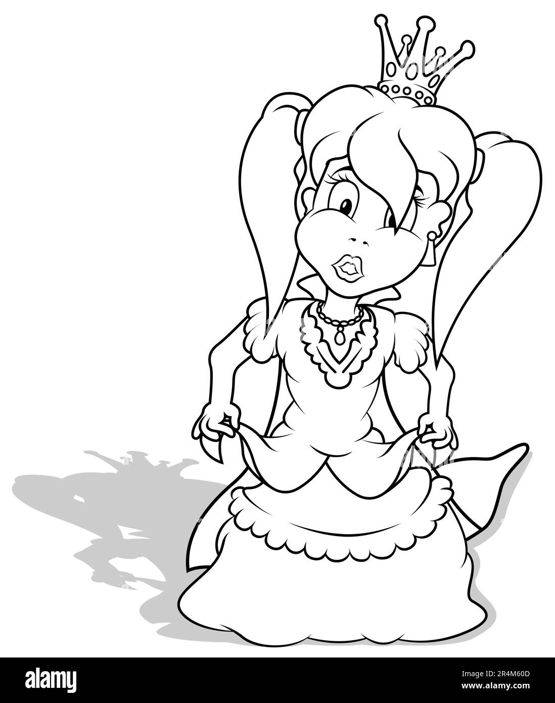 Zeichnung einer stehenden Prinzessin in einem Kleid Stock Vektor