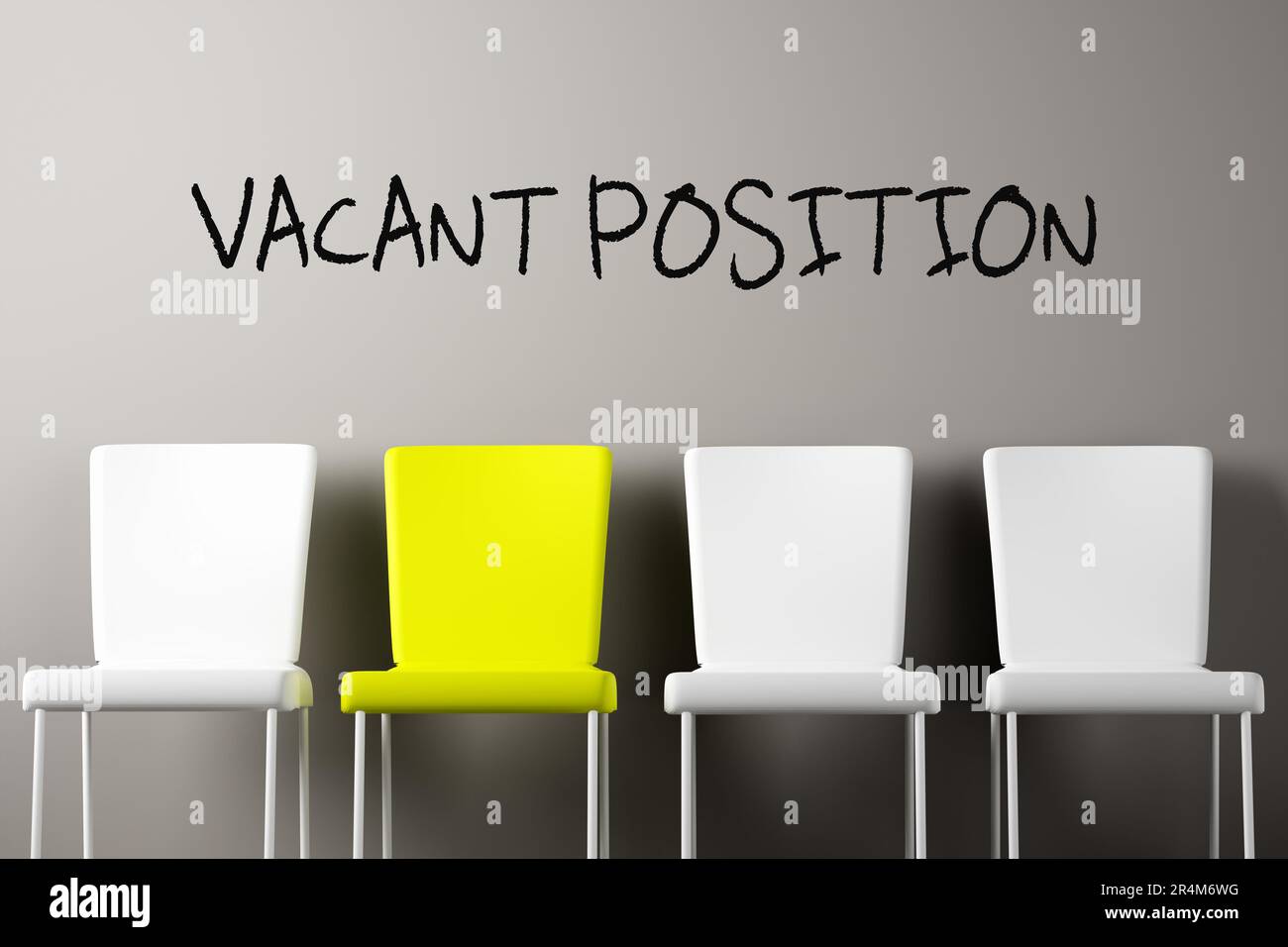 Stellenbesetzung und Beschäftigungskonzept. Stellenausschreibung. Die Worte „Leere Position“ an der Bürowand, wobei einer der Stühle die zeigt Stockfoto