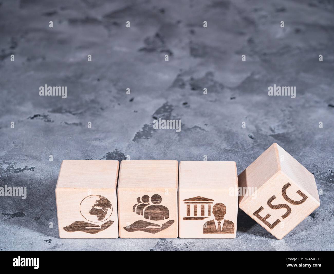 ESG-Symbole als Konzept der Umweltschutzgrundsätze Stockfoto