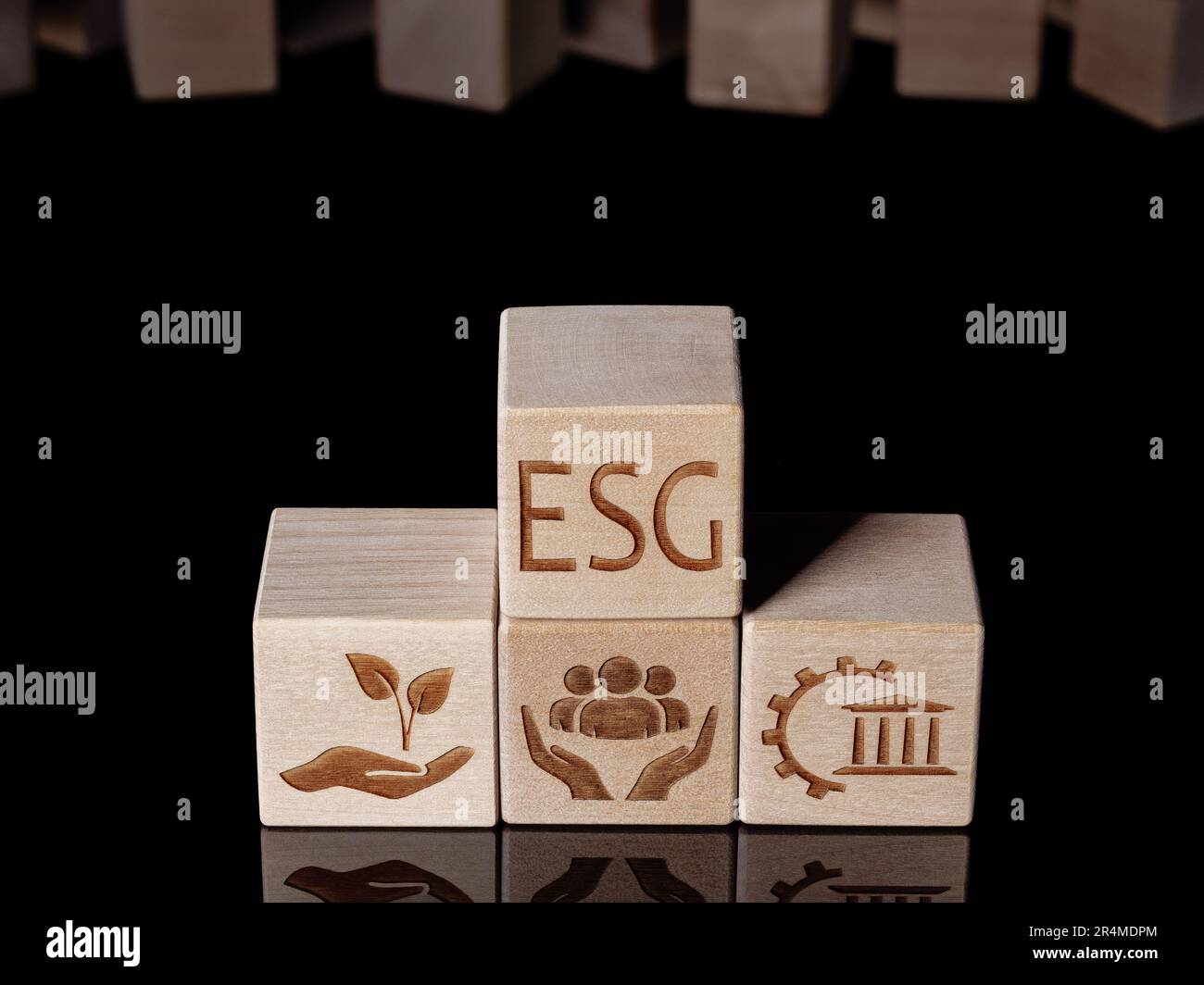 Umwelt-, Sozial- und Governance-Symbole als Konzept zur Einhaltung der ESG-Grundsätze Stockfoto