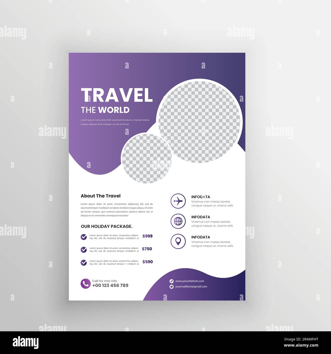 Design-Vorlage für Reise-Flyer, Tour-Flyer, Tourismus-Farbe A4 druckfertiger Flyer Stock Vektor