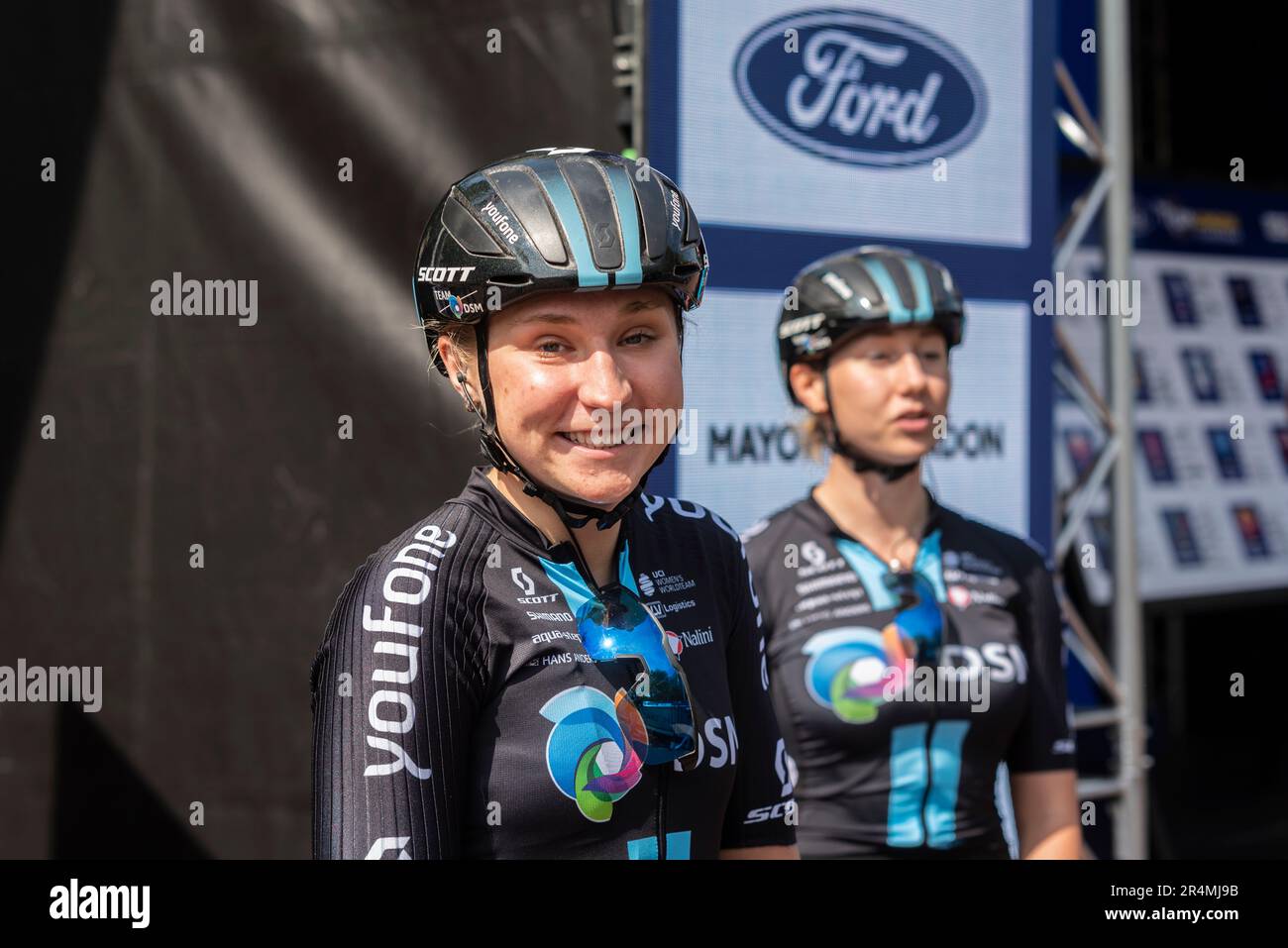 Megan Jastrab vom Team DSM beim Classique UCI Women's WorldTour Road Racing, Etappe 3, des Ford RideLondon Radsports 2023 in London, Großbritannien. Stockfoto
