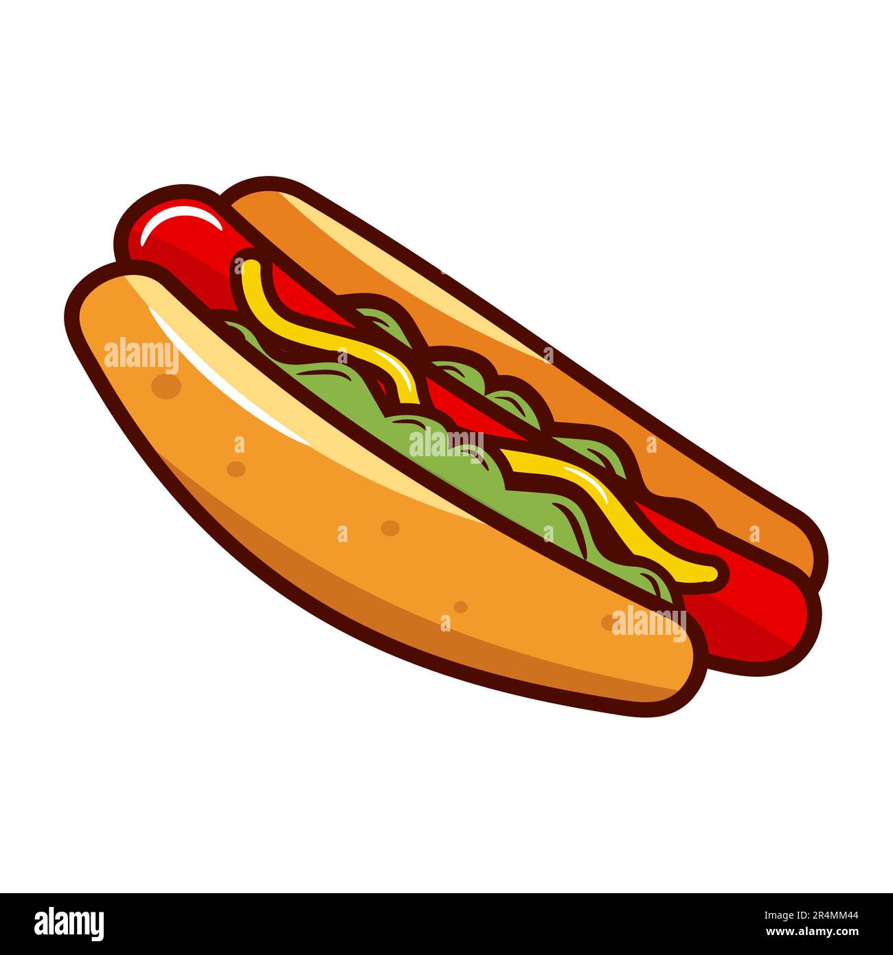 Hot Dog mit Senf und Ketchup. Fastfood. Vektordarstellung für Design-Element und -Konzept für Lebensmittel und Getränke Stock Vektor