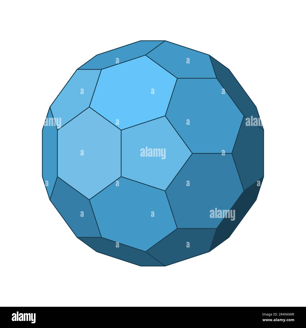 Blaue verkürzte Ikosaeder. Geometrischer Fußball oder Fußballform. Archimedian solide. Reguläre Polygonkontur mit fünfeckigen und sechseckigen Flächen. Stock Vektor