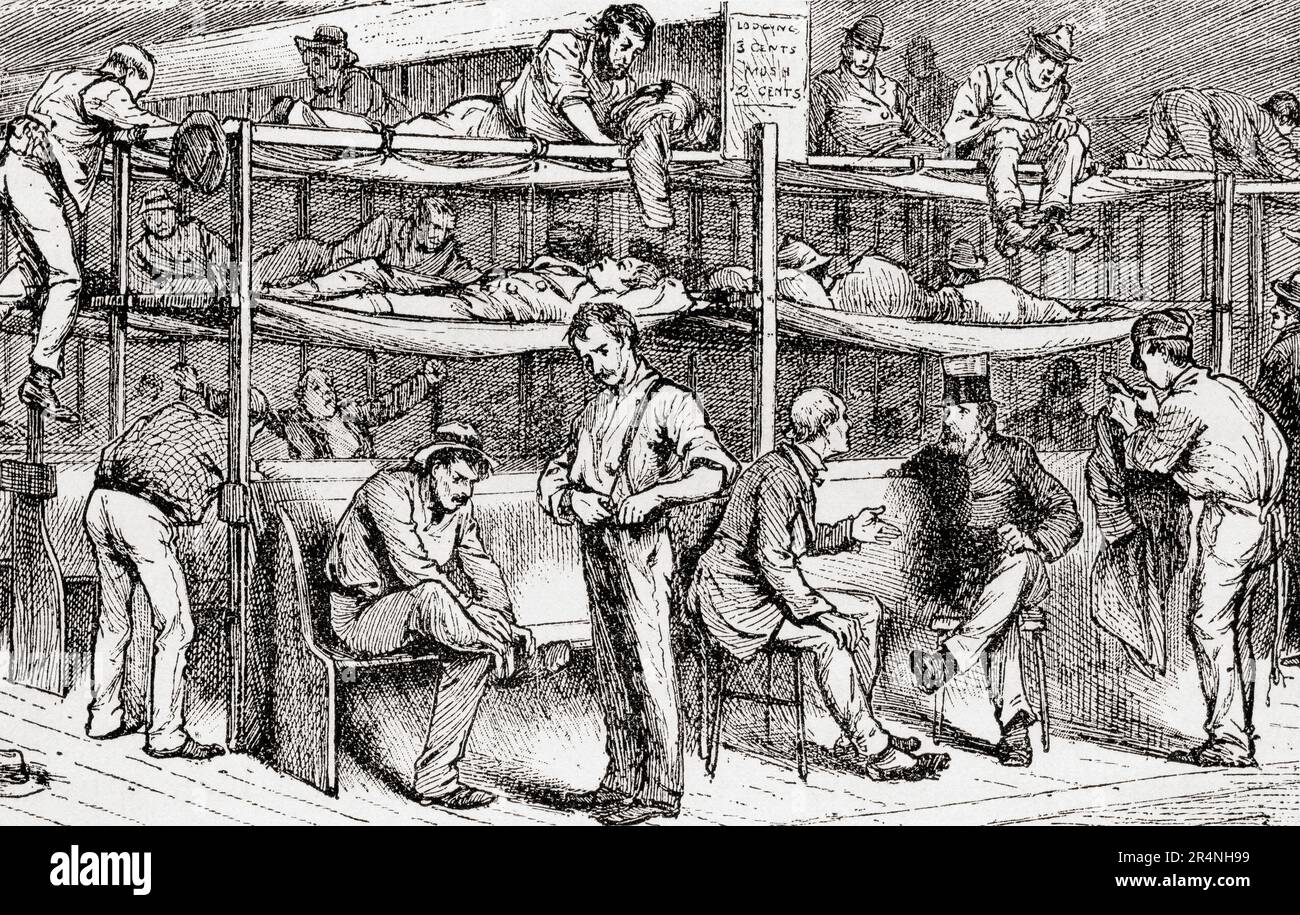 Schlafverhältnisse im Shiloh Shelter für Obdachlose in New York City, Vereinigte Staaten von Amerika, 19. Jahrhundert. From America Revisited: From the Bay of New York to the Gulf of Mexico, veröffentlicht 1886. Stockfoto