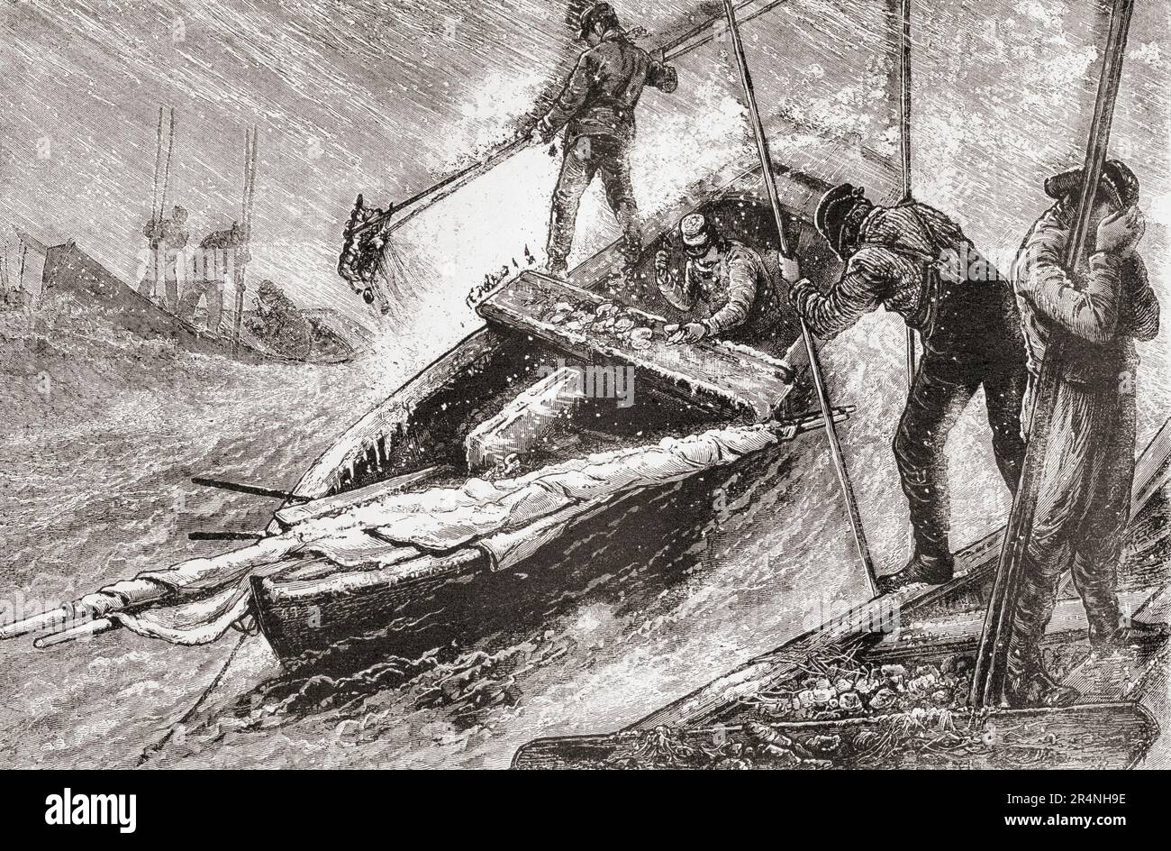Austernharken in der Chesapeake Bay, 19. Jahrhundert. From America Revisited: From the Bay of New York to the Gulf of Mexico, veröffentlicht 1886. Stockfoto