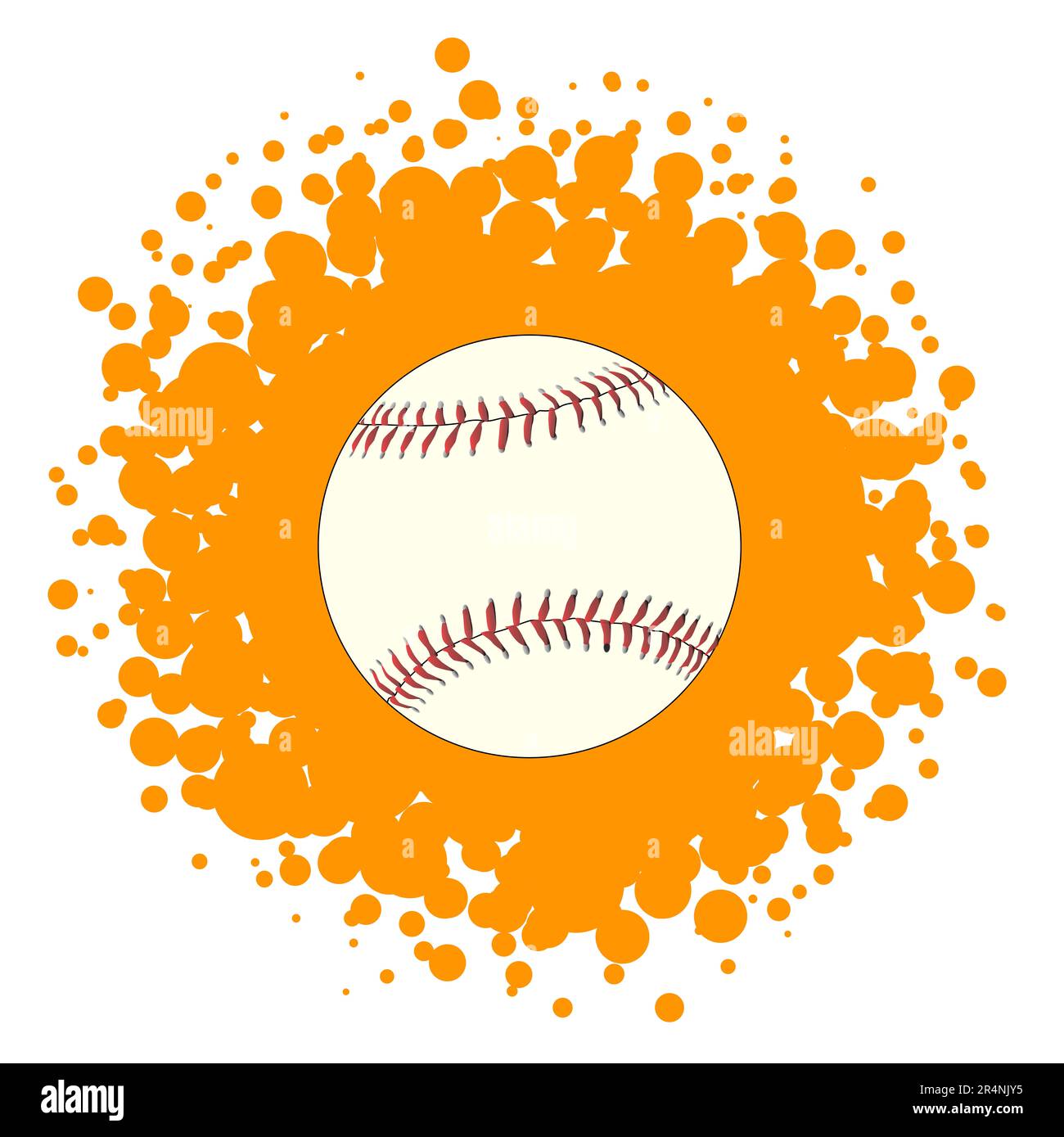 Eine neue weiße Baseball mit roten Nähten auf weißem Hintergrund verblasst. Stockfoto