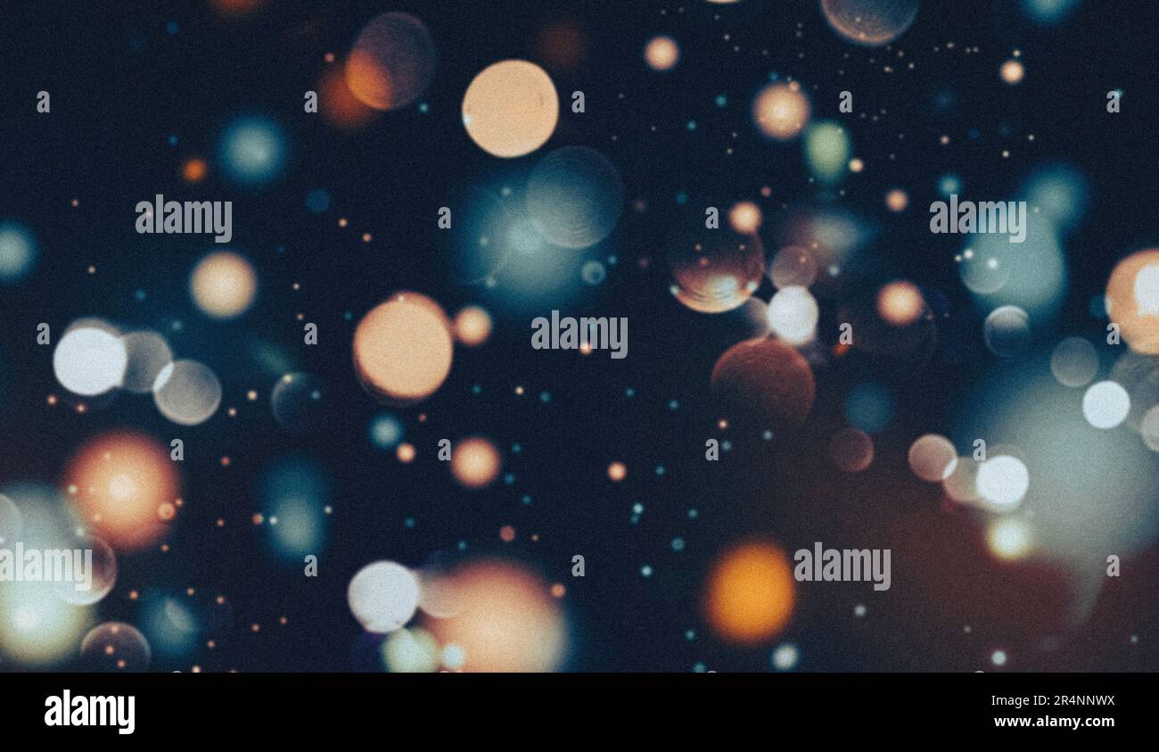 Funken glitzernder Feuer Flocken Glitzer Partikel Bokeh-Hintergrund, verschwommene Farblichter auf Schwarz Stockfoto