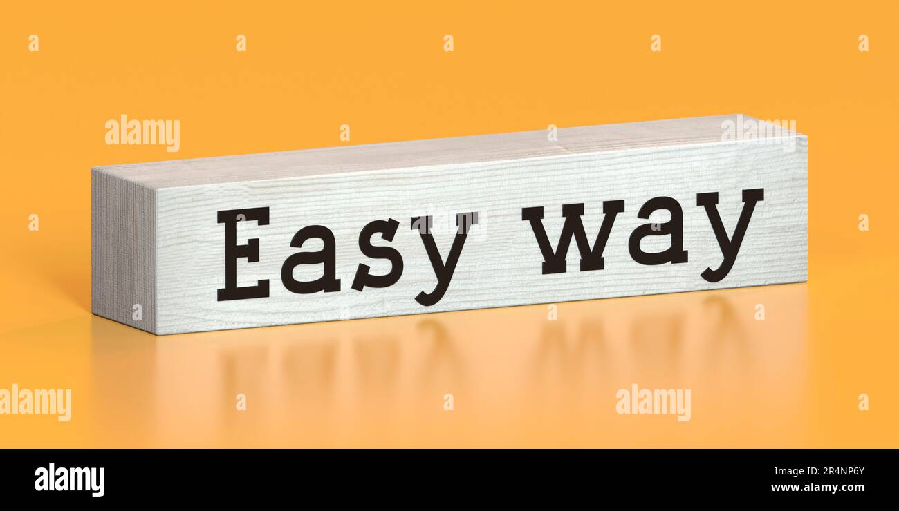 Einfacher Weg – Wort auf Holzblock – 3D Abbildung Stockfoto