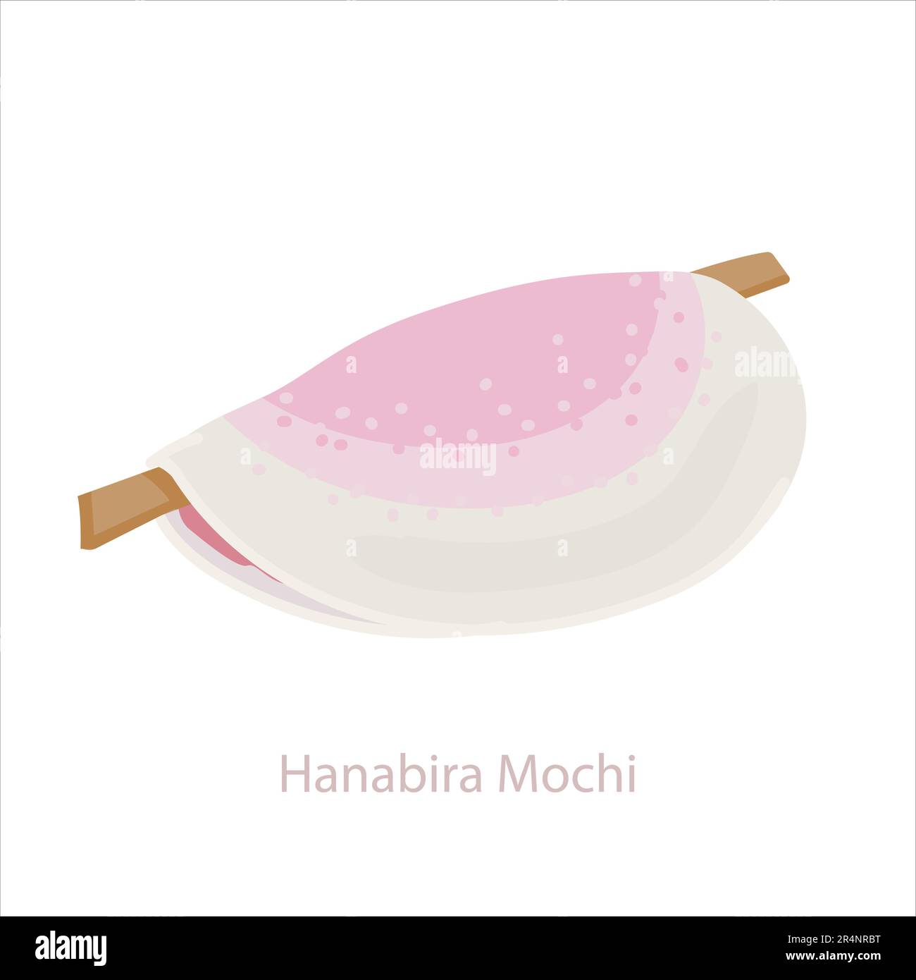 Hanabira Mochi. Mochi-Gebäck. Japanischer Kuchen aus weichem klebrigem Reismehl mit Blumenmarmelade. Süßer traditioneller Snack Blütenblatt-Mochi. Vector Illustrati Stock Vektor