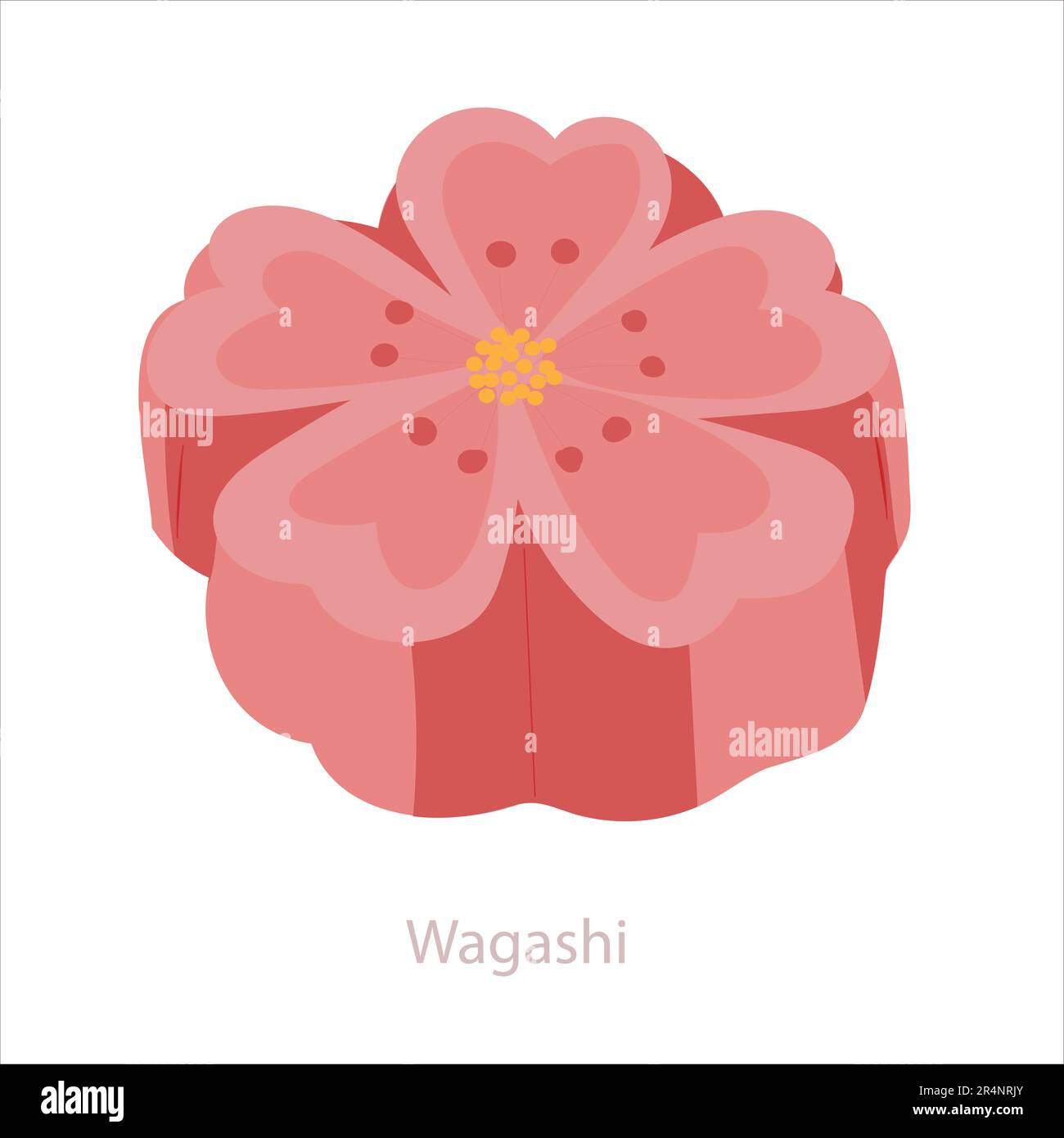 Wagashi Mochi. Japanische traditionelle Wagashi-Gebäck-Blume. Vektorgrafik isoliert auf Weiß Stock Vektor