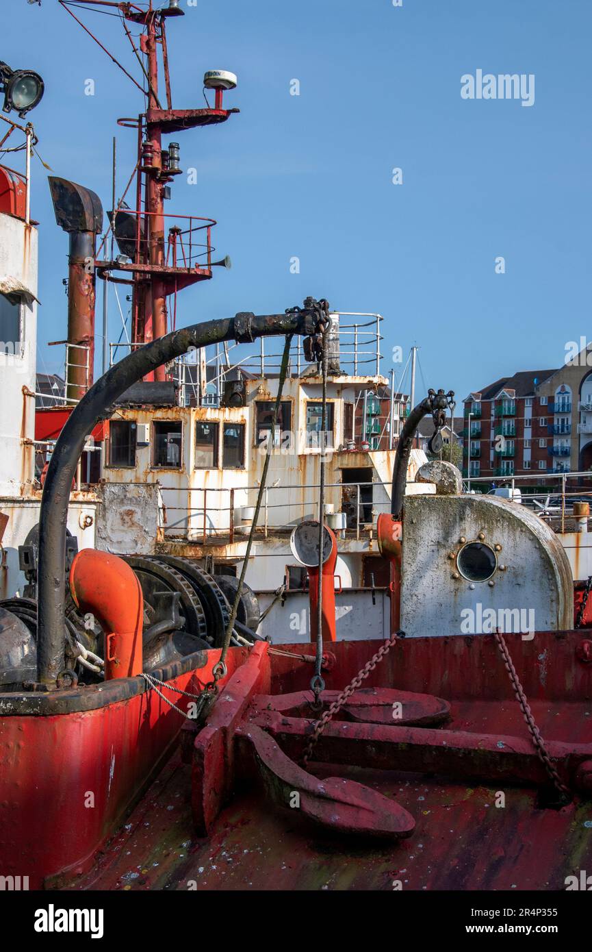 Swansea, Wales, Großbritannien. 23. Mai 2023: Nahaufnahme des Helwick (Lightship 91) in den Swansea Docks. Stockfoto