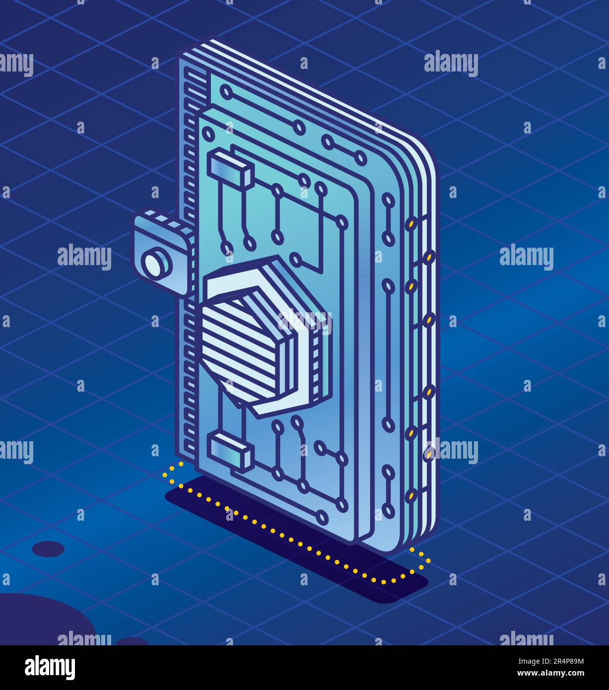 Isometrisches Crypto Wallet mit Cryptowährung. Detailliertes Symbol für Cryptocurrency Storage App. Blockchain-Technologie. Vektordarstellung. Stock Vektor