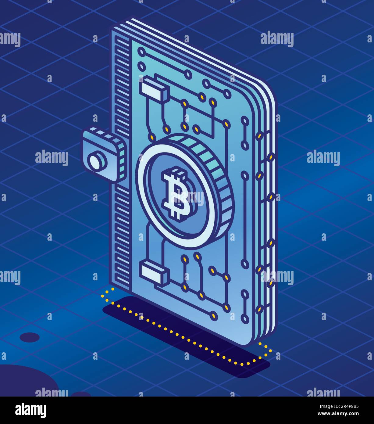 Isometrisches Crypto Wallet mit Cryptowährung. Detailliertes Symbol für Cryptocurrency Storage App. Blockchain-Technologie. Vektordarstellung. Web 3-Objekt. Stock Vektor