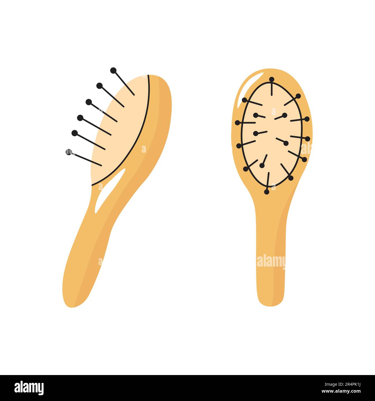 Gelbe Haarbürsten sorgen für Abbildungen im Kritzelstil. Cartoon Y2K Kammaufsatz für Haare. Stock Vektor