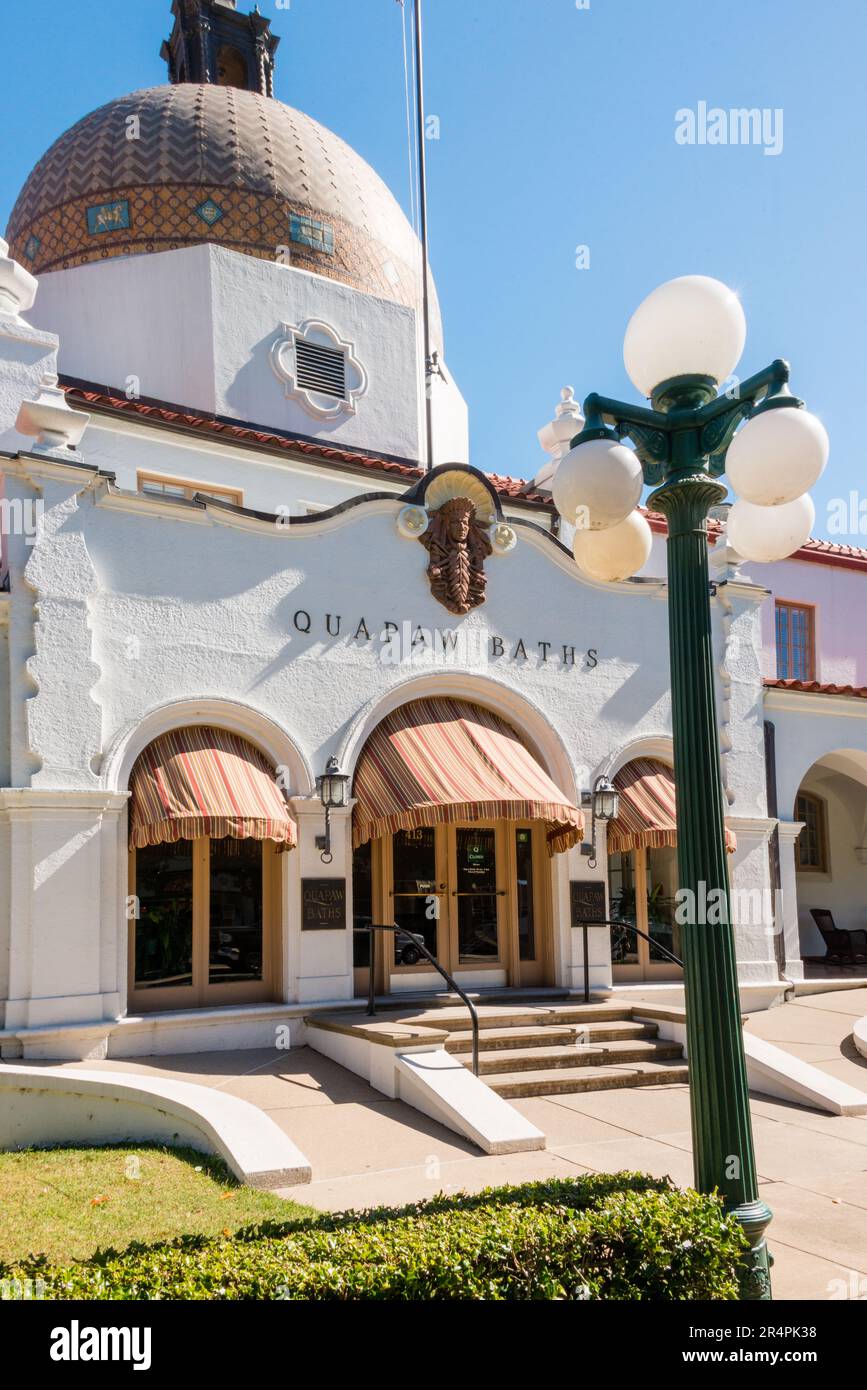 Quapaw-Badehaus in der Badehaus-Reihe, Hot Springs-Nationalpark, Hot Springs, Arkansas Stockfoto