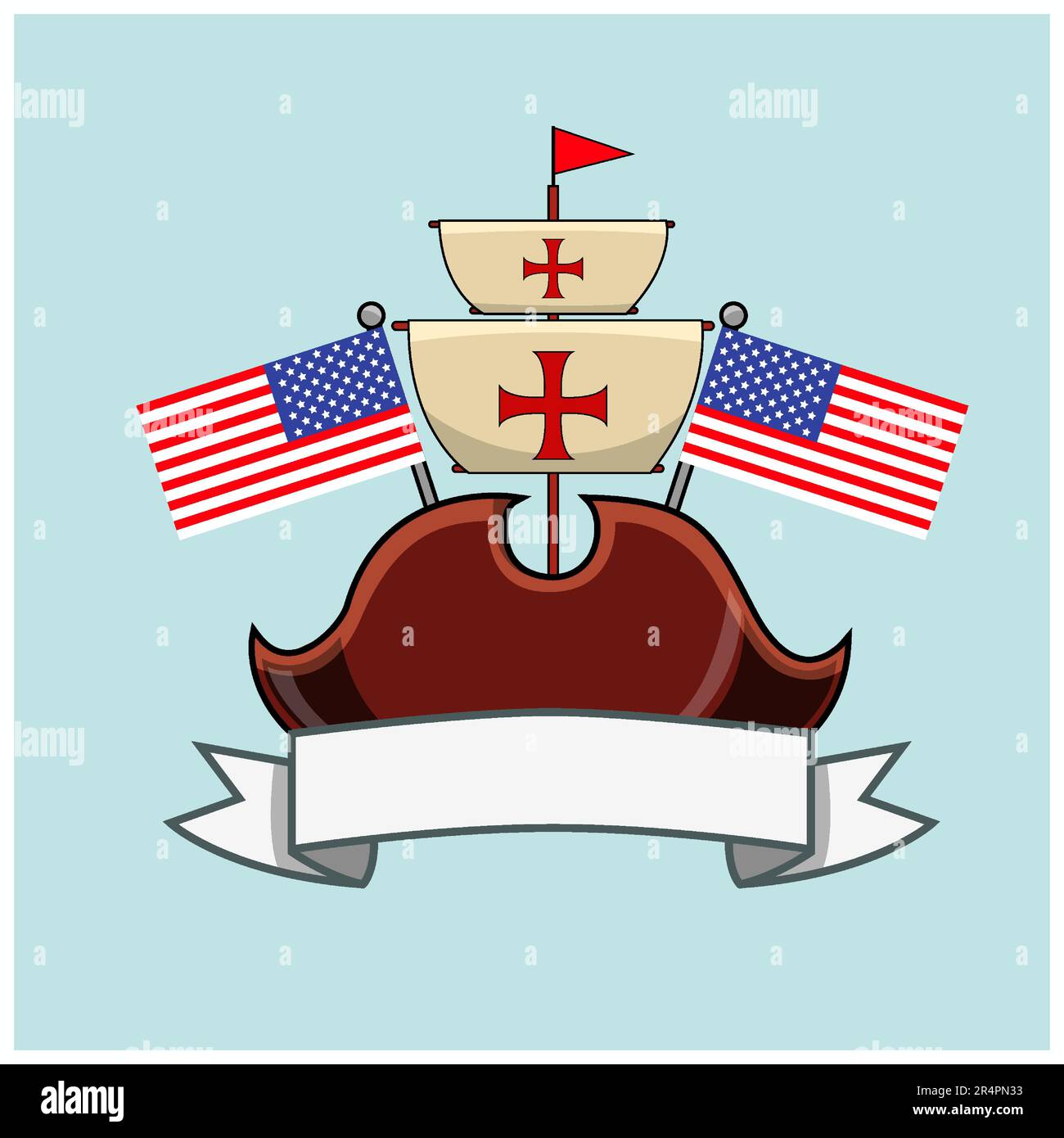 Happy Columbus Day America with hat and Flags , Celebration Holiday Poster, Vector and Illustration. Stock Vektor