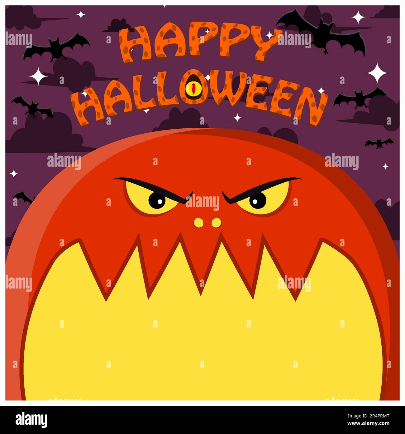 Halloween-Charakterdesign. Mit Stücklistensymbol. Großes Gesicht und offener Mund. Auf Dem Friedhof. Vektor Und Illustration Stock Vektor