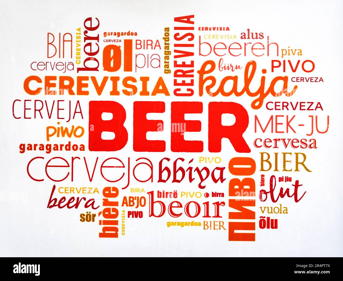 Typographie des Wortes Bier in verschiedenen Sprachen Stockfoto
