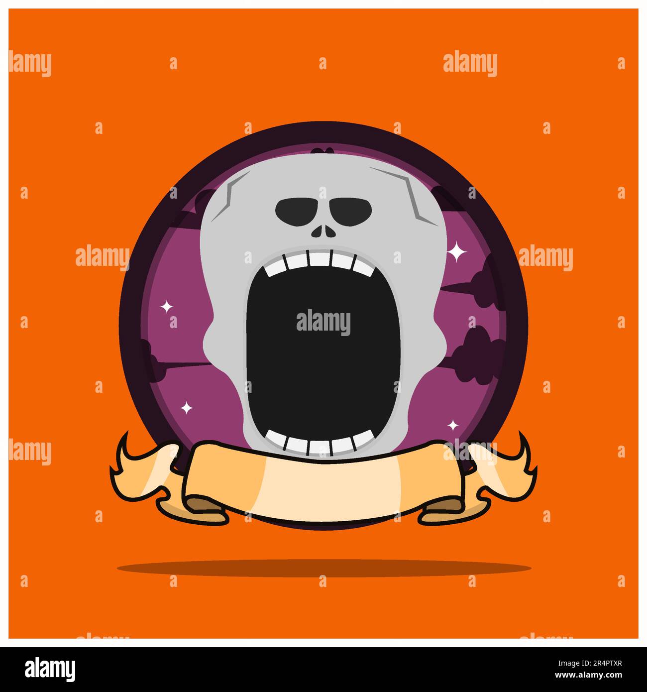 „Monsterkopf“-Label Im Vintage-Design Mit Skeleton-Design. Vektor und Illustration Stock Vektor