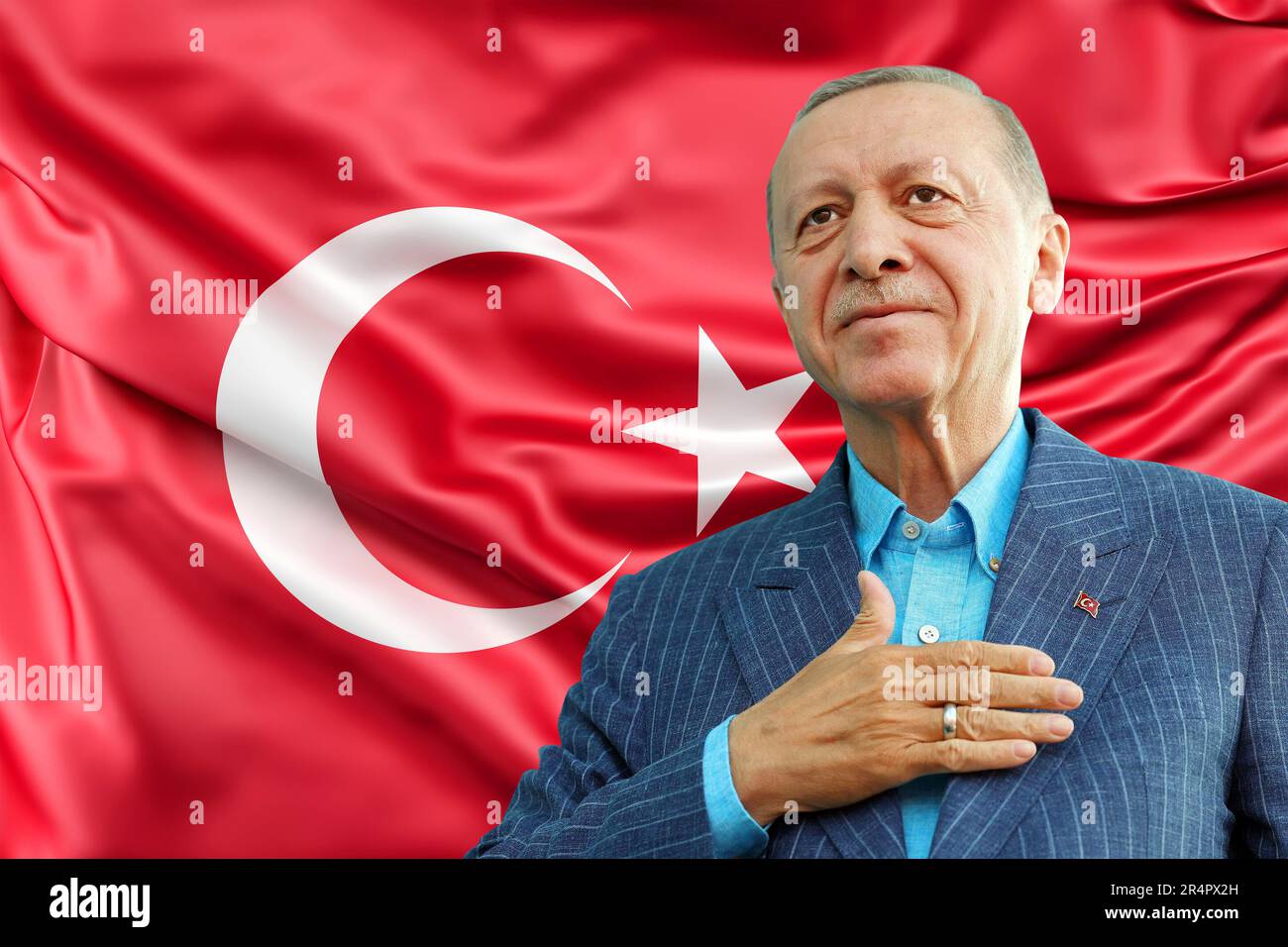 Recep Tayyip Erdoğan und Flagge von Türkiye - Flagge der Türkei Stockfoto