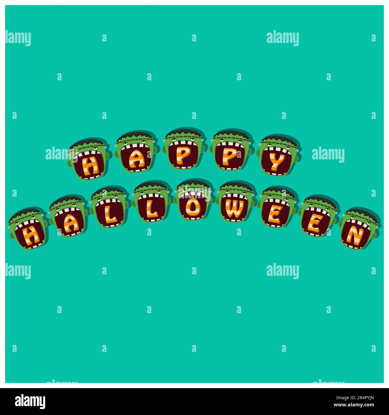 Happy Halloween Text On Frankenstein Head Character. Vektor Und Illustration Stock Vektor