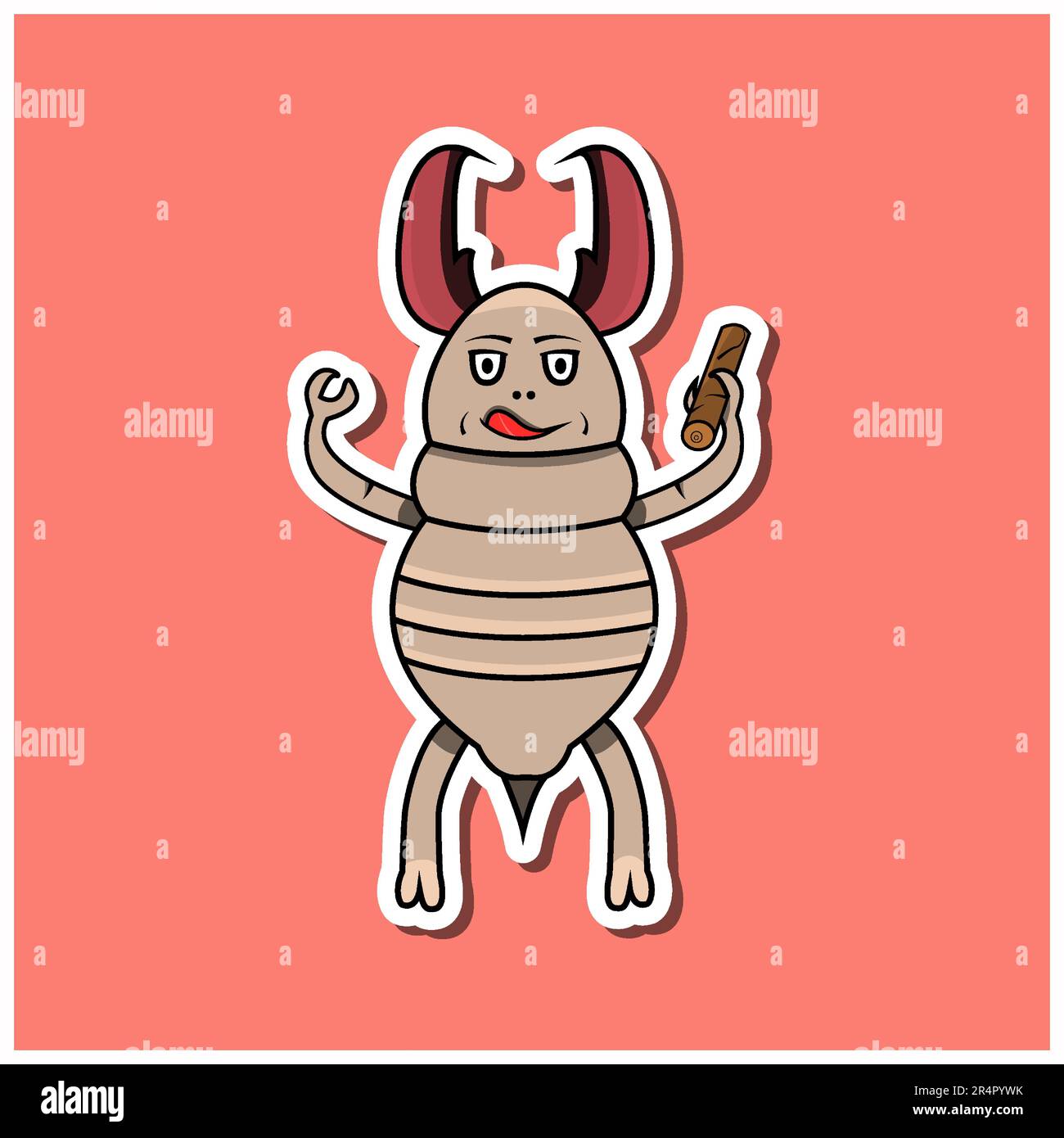 Süßer Insektenaufkleber Mit Termiten-Cartoon. Rosafarbener Hintergrund. Charakter, Symbol, Maskottchen, Vektor und Illustration. Stock Vektor
