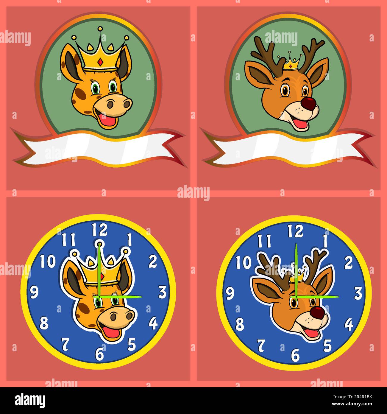 Niedliche Giraffen- und Hirschköpfe für Logo, Abzeichen, Emblem und Uhr. Vektor Und Illustration Stock Vektor