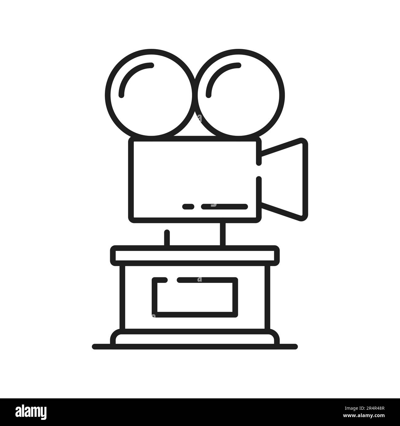 Cinema Award, Retro-Kamera-Trophäensymbol, bester Schauspieler- oder Schauspielerpreis. Auszeichnung für Film und Filmsiegeszeremonie für den besten Film oder Film, klassischer Kameraprojektor auf Sockellinie Icon Stock Vektor