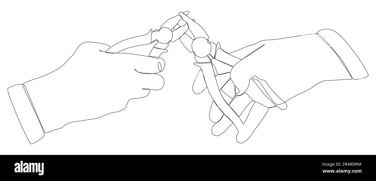 Eine durchgehende Reihe von Zangen, Zangen. Ein Handwerkzeug zum sicheren Halten von Gegenständen. Vektorkonzept zur Darstellung dünner Linien. Kontur Zeichnen kreativer Ideen Stock Vektor