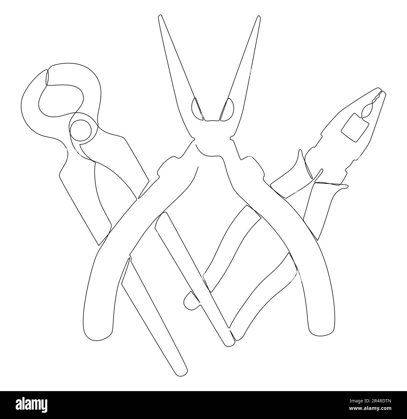 Eine durchgehende Reihe von Zangen, Zangen. Ein Handwerkzeug zum sicheren Halten von Gegenständen. Vektorkonzept zur Darstellung dünner Linien. Kontur Zeichnen kreativer Ideen Stock Vektor