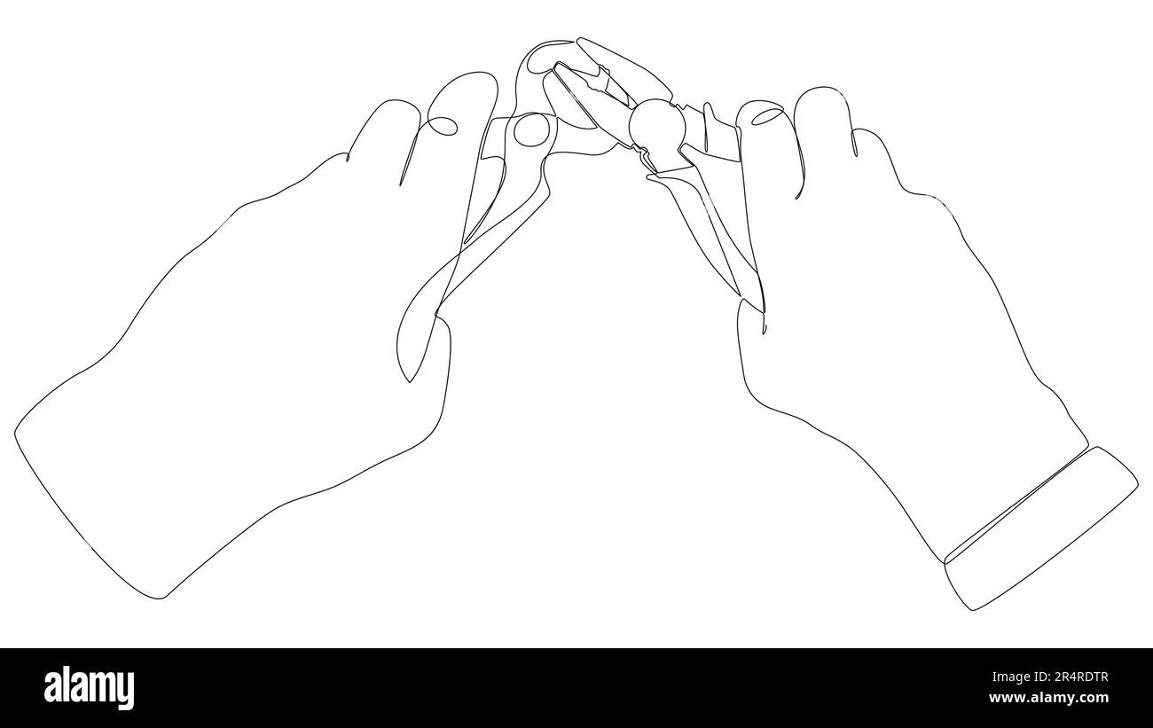 Eine durchgehende Reihe von Zangen, Zangen. Ein Handwerkzeug zum sicheren Halten von Gegenständen. Vektorkonzept zur Darstellung dünner Linien. Kontur Zeichnen kreativer Ideen Stock Vektor