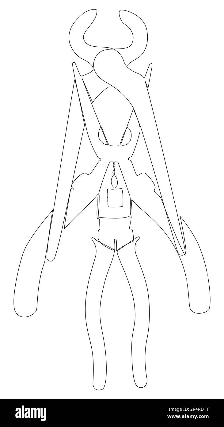 Eine durchgehende Reihe von Zangen, Zangen. Ein Handwerkzeug zum sicheren Halten von Gegenständen. Vektorkonzept zur Darstellung dünner Linien. Kontur Zeichnen kreativer Ideen Stock Vektor
