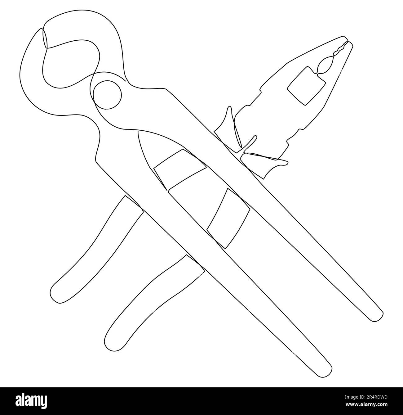 Eine durchgehende Reihe von Zangen, Zangen. Ein Handwerkzeug zum sicheren Halten von Gegenständen. Vektorkonzept zur Darstellung dünner Linien. Kontur Zeichnen kreativer Ideen Stock Vektor