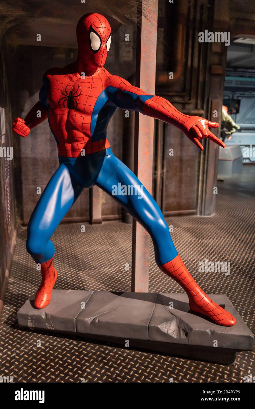 Shah Alam, Malaysia - April 17,2023 : Spider-man's Wachsfigur ausgestellt auf Red Carpet 2 in I-City Shah Alam. Stockfoto