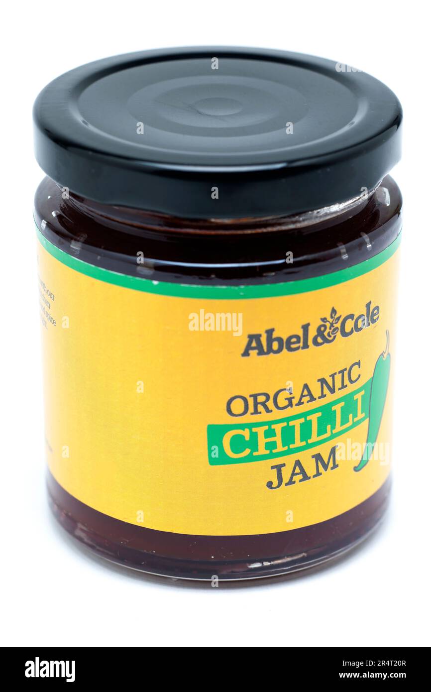 Ein Glas Abel und Cole Organic Chilli Jam Stockfoto