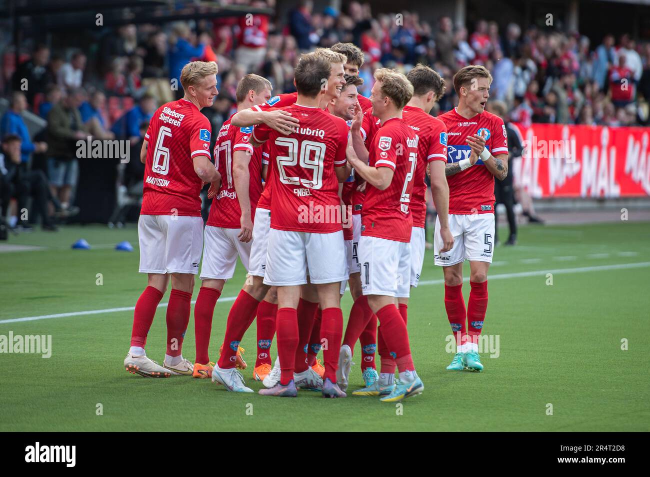 Silkeborg, Dänemark. 29. Mai 2023. Soren Tengstedt (10) von Silkeborg IF gleicht 3-3 beim 3F. Superliga-Spiel zwischen Silkeborg IF und FC Midtjylland im Jysk Park in Silkeborg aus. (Foto: Gonzales Photo/Alamy Live News Stockfoto