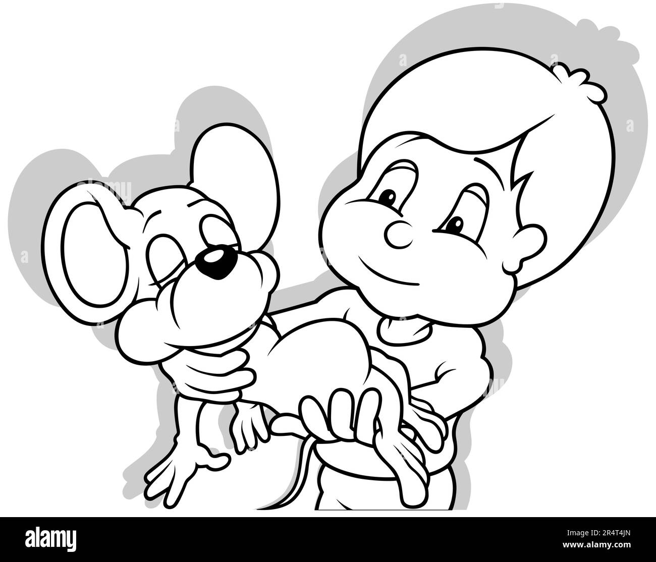 Zeichnung eines Jungen mit einer Maus Stock Vektor