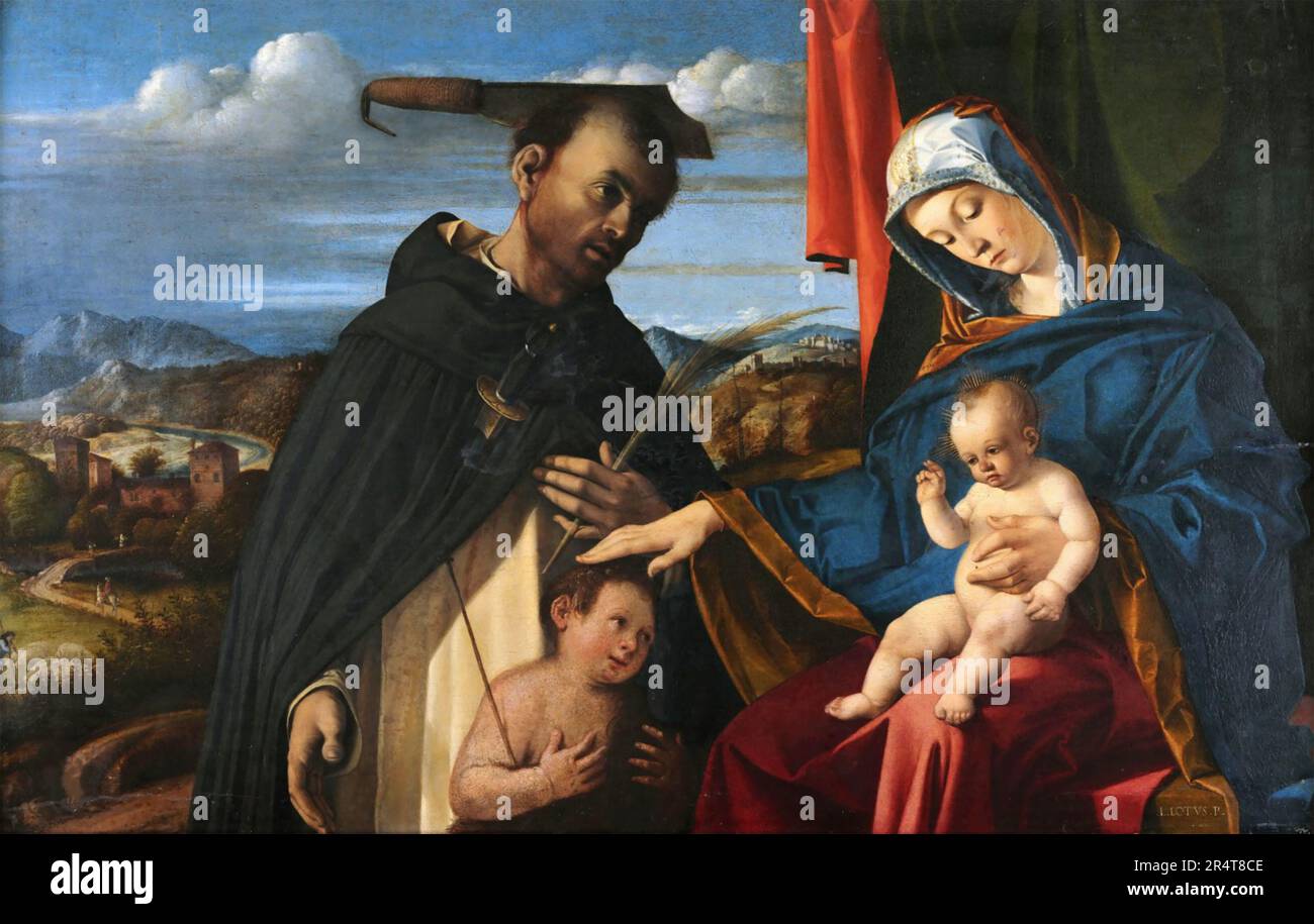 ST. PETER VON VERONA mit Madonna und Kind von Lorenzo Lotto etwa 1503 Stockfoto