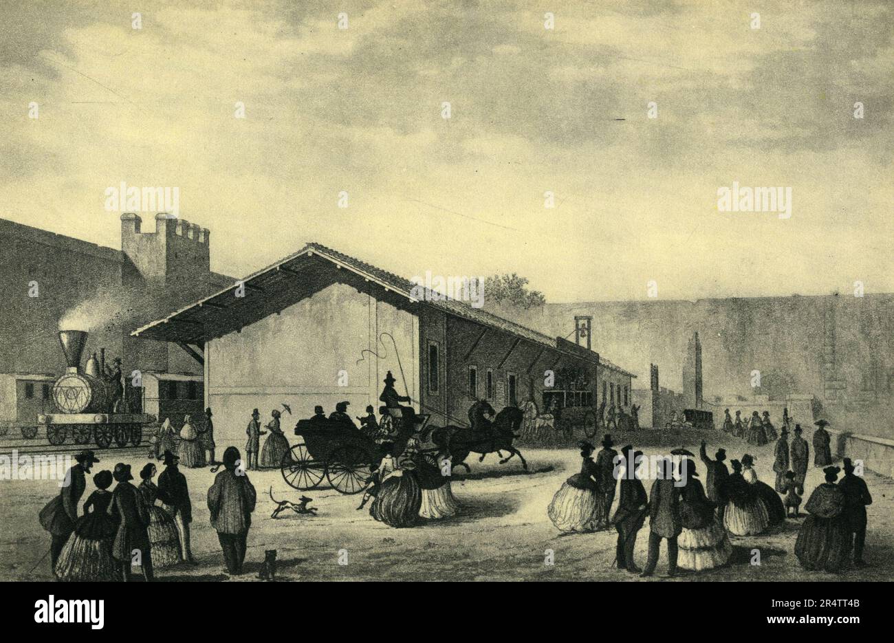 Erster Bahnhof der Linie Rom-Frascati von Porta Maggiore, Illustration, Rom, Italien 1850er Stockfoto