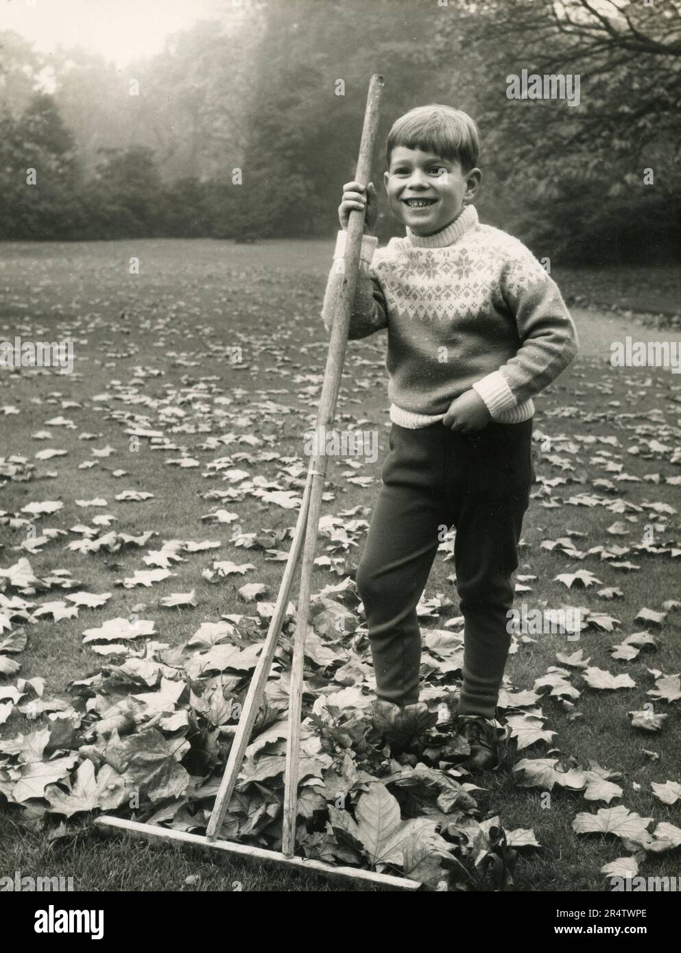 British Prince Andrew um 6 Uhr auf dem Gelände des Buckingham Palace, London, UK 1966 Stockfoto