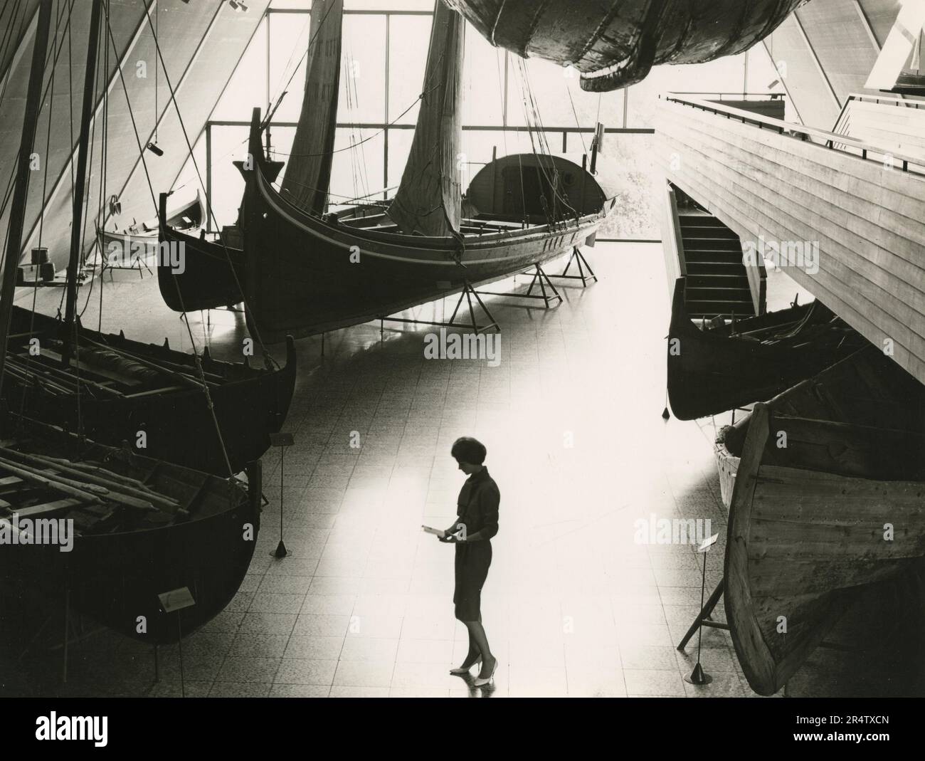 Blick auf die Wikingerboote im Norwegischen Schifffahrtsmuseum, Oslo 1960er Stockfoto